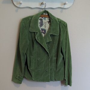 St. John's Bay Green Pea Coat Corduroy Double-Breasted